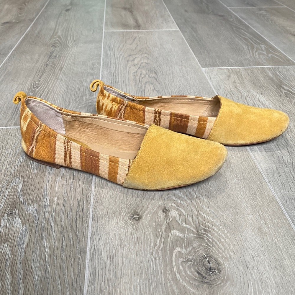 Latigo Mustard Yellow Suede & Striped Canvas Flats